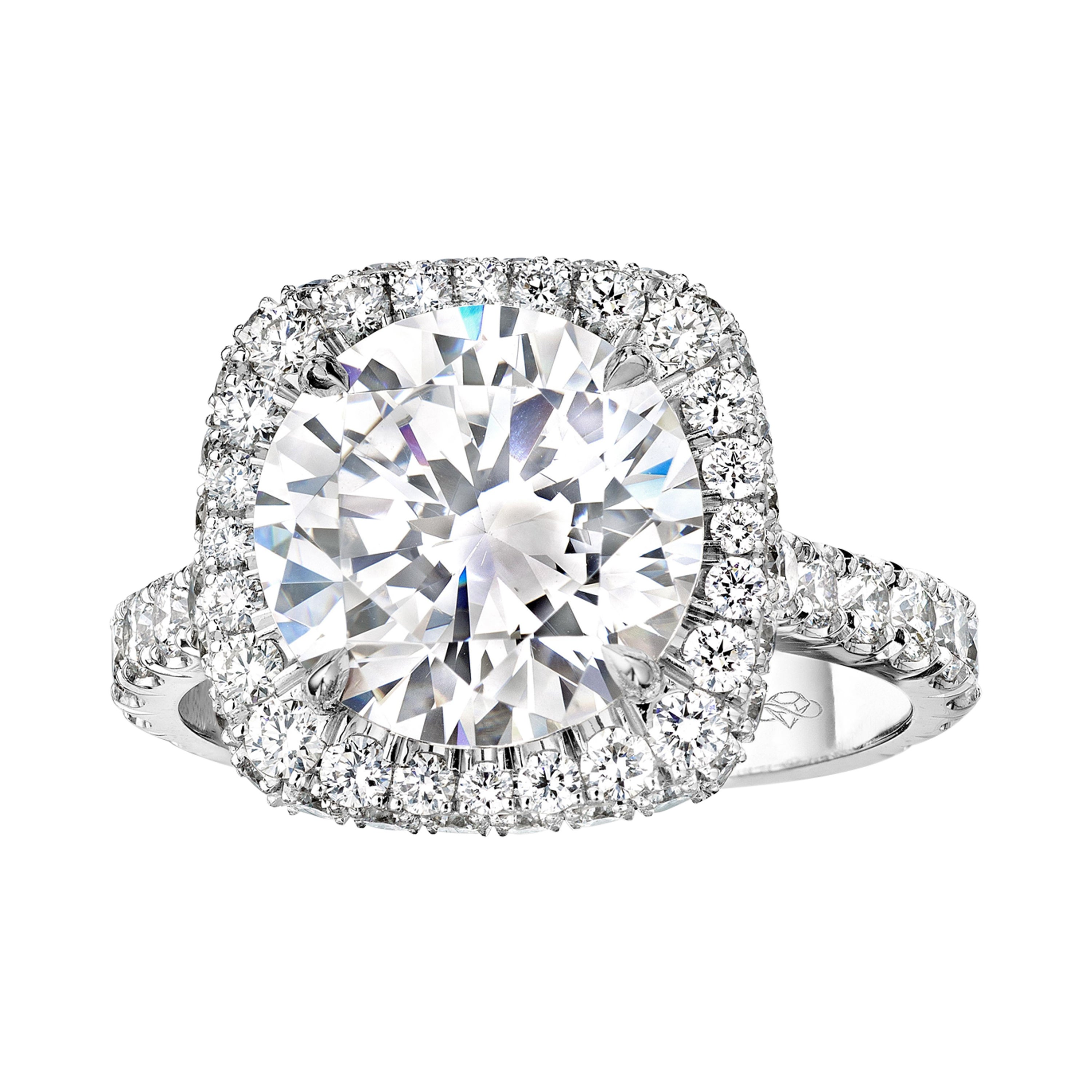 GIA Certified 3.50 Carat E VS1 Round Diamond Engagement Ring "Elizabeth" For Sale