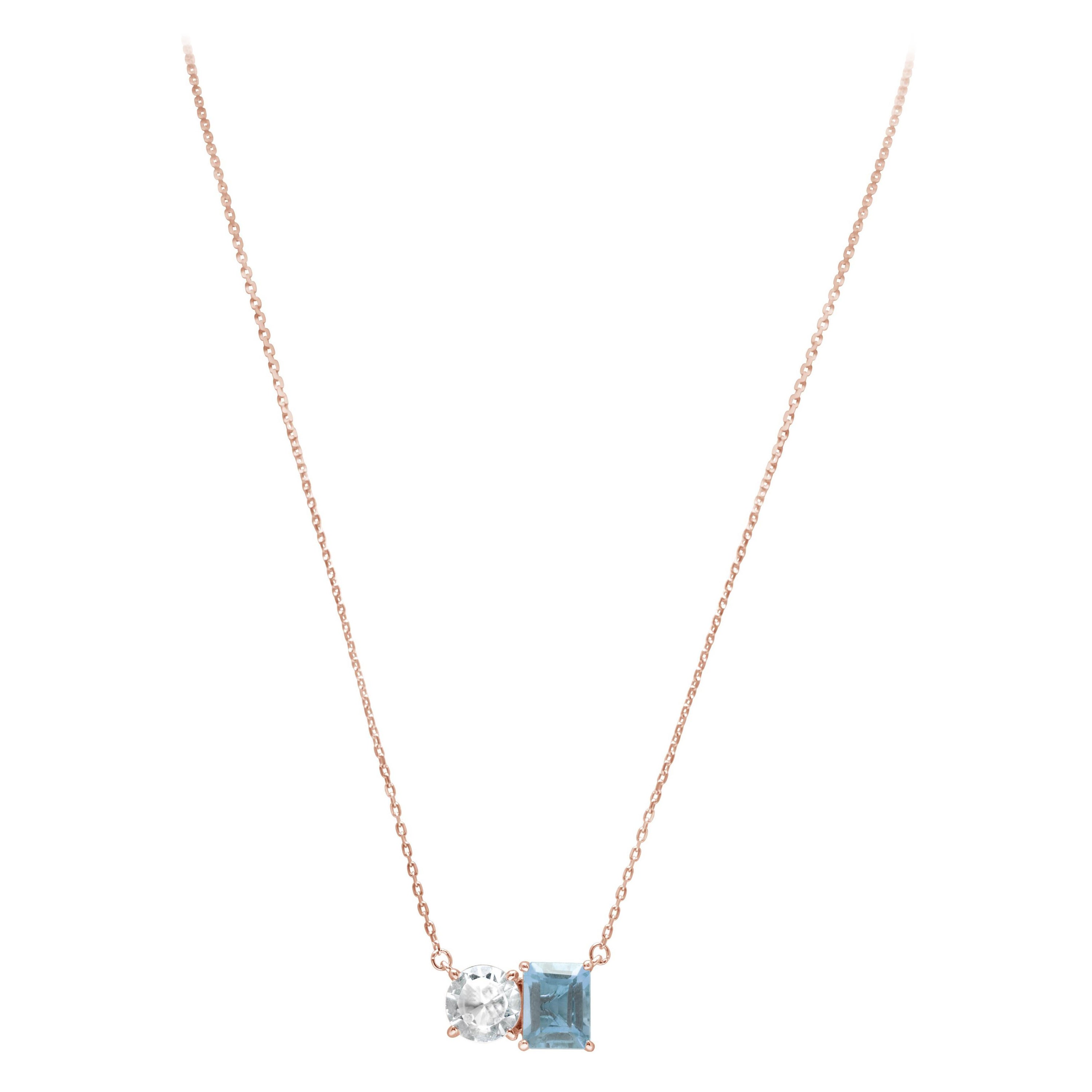 Suzy Levian Rose Sterling Silver White Topaz & Blue Topaz Two Stone Necklace For Sale