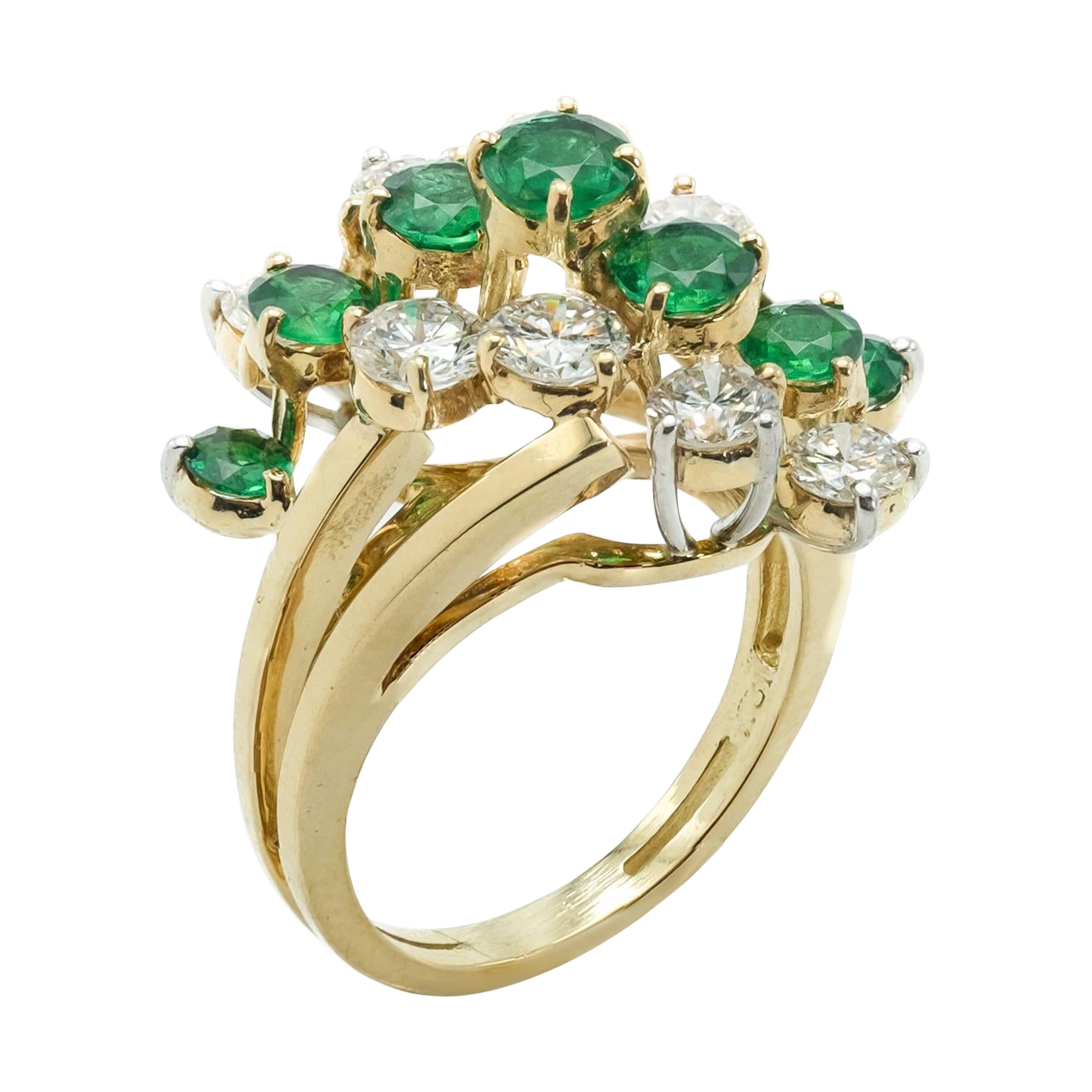 Moderist 18 Karat Kurt Wayne Ring with Emeralds and Diamonds For Sale