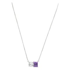 Suzy Levian Sterling Silver White Topaz & Purple Amethyst Two Stone Necklace