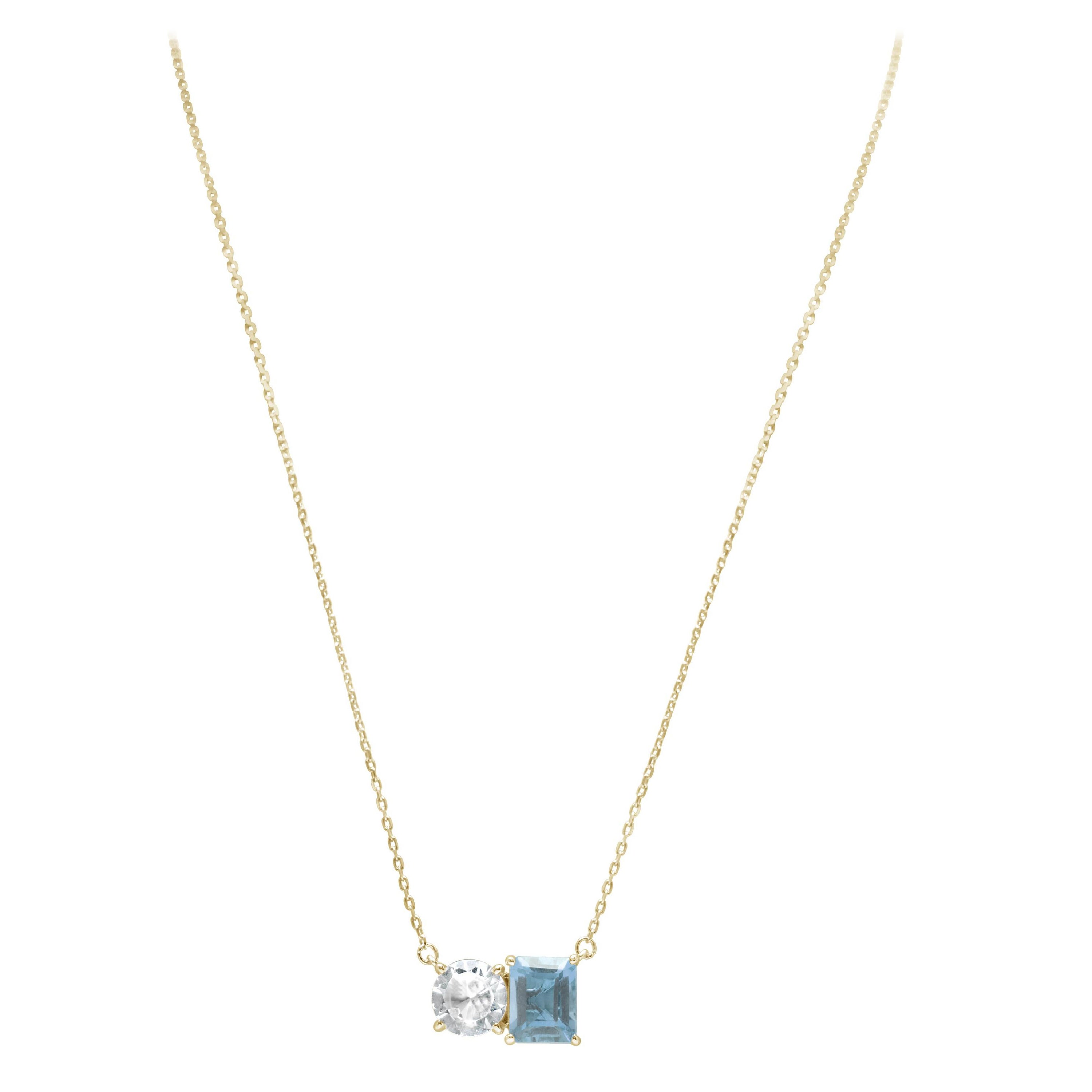 Suzy Levian Yellow Sterling Silver White Topaz & Blue Topaz Two Stone Necklace For Sale