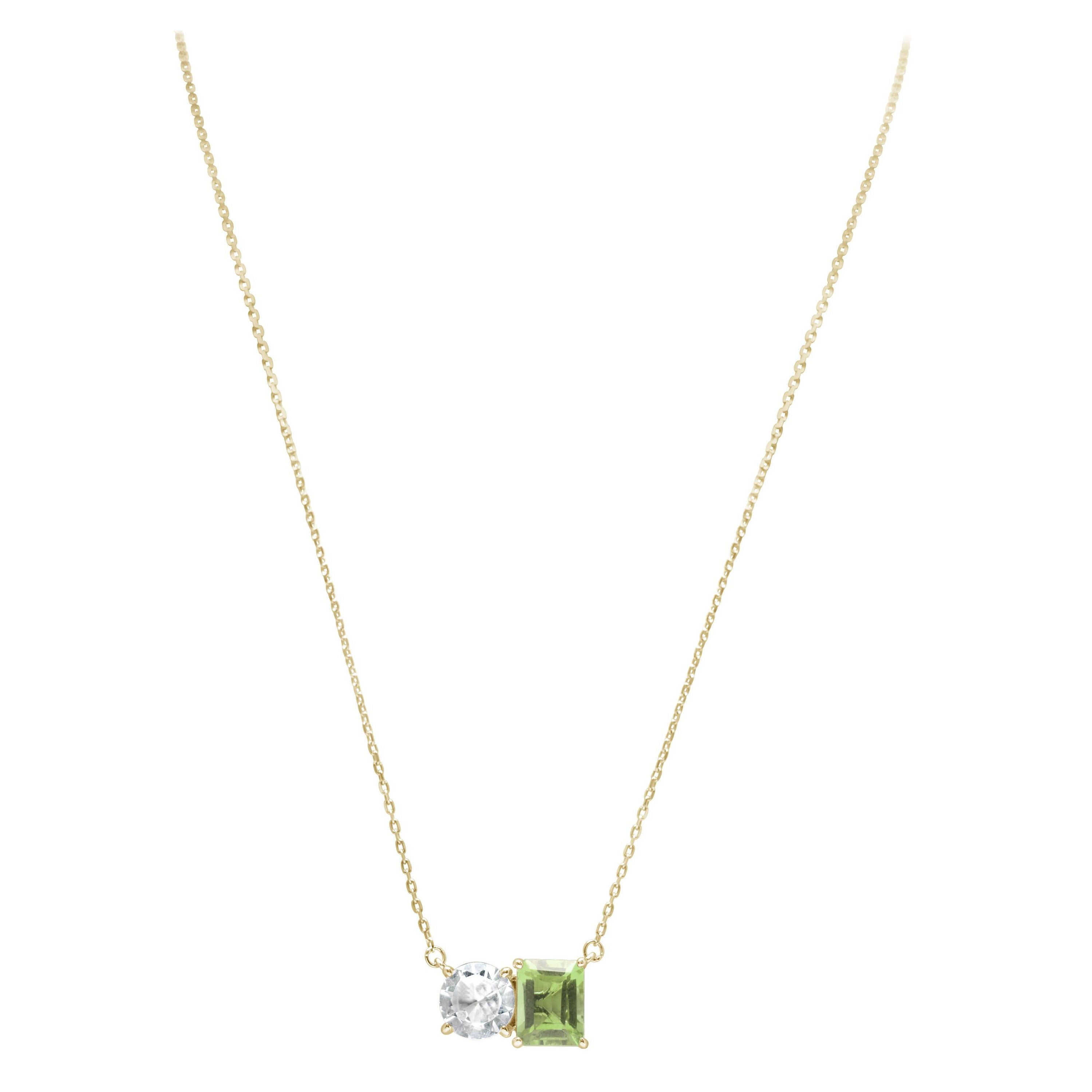 Suzy Levian Yellow Sterling Silver White Topaz Green Amethyst Two Stone Necklace For Sale
