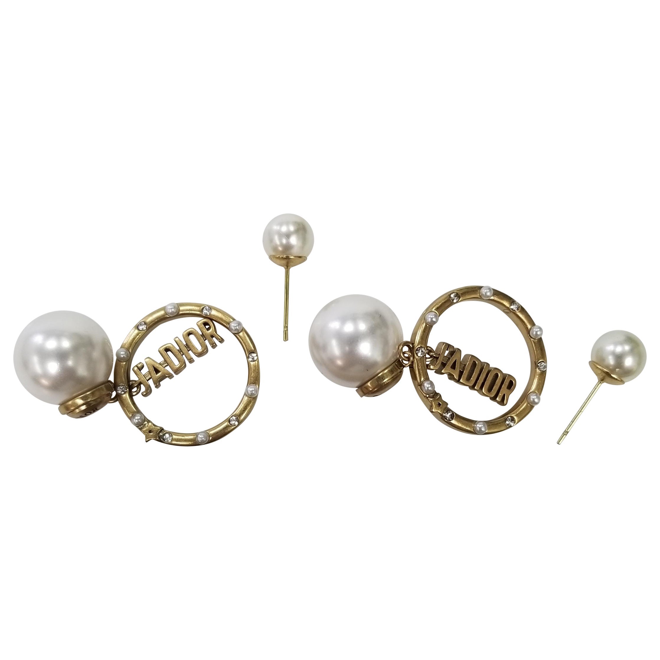 Christian Dior Mise En Dior Tribal Fuax Pearl Jadior w/ Crystal Earring For Sale