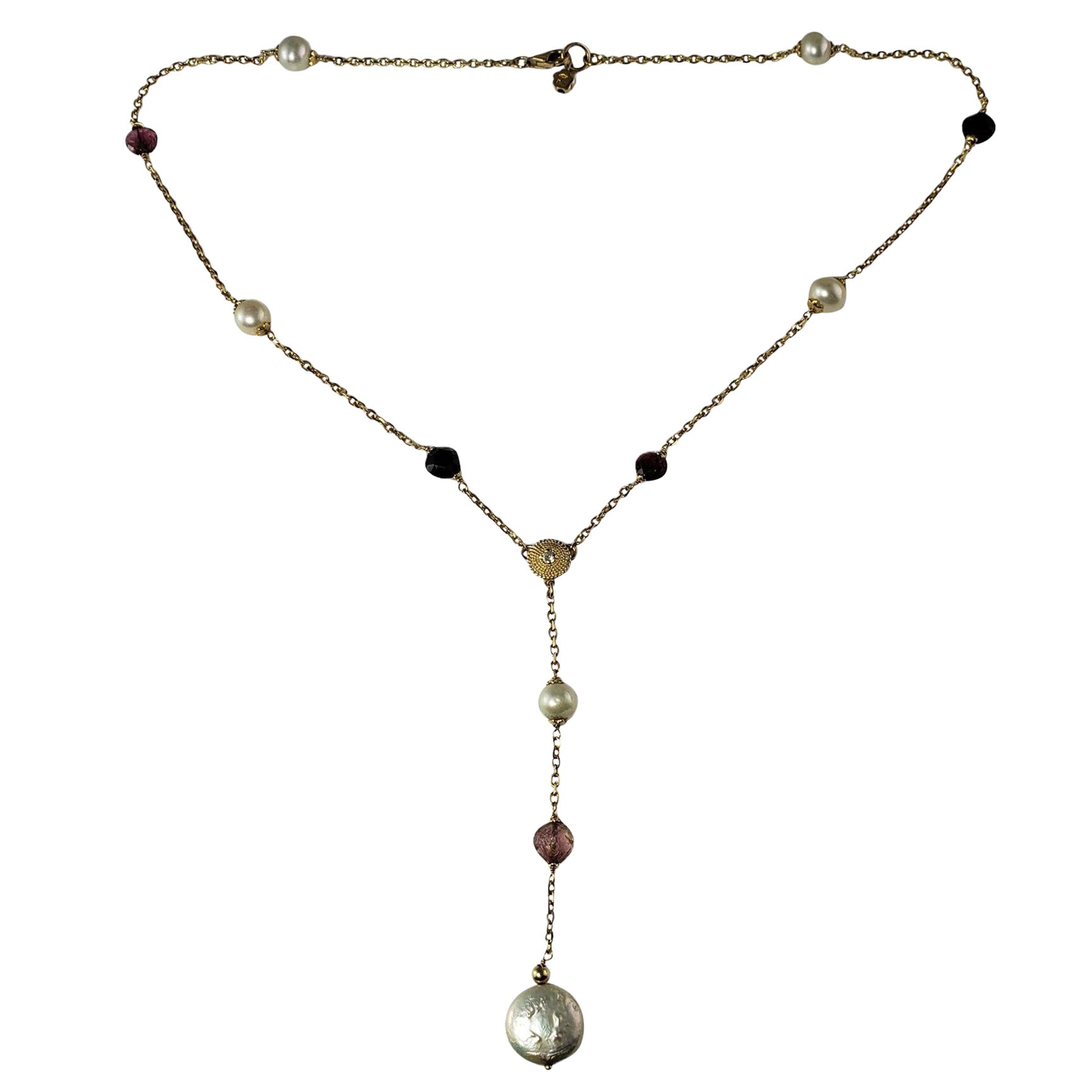 Halskette aus 14 Karat Gelbgold mit Perlen und mehreren Edelsteinen #14689