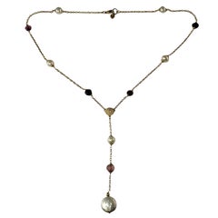 Halskette aus 14 Karat Gelbgold mit Perlen und mehreren Edelsteinen #14689