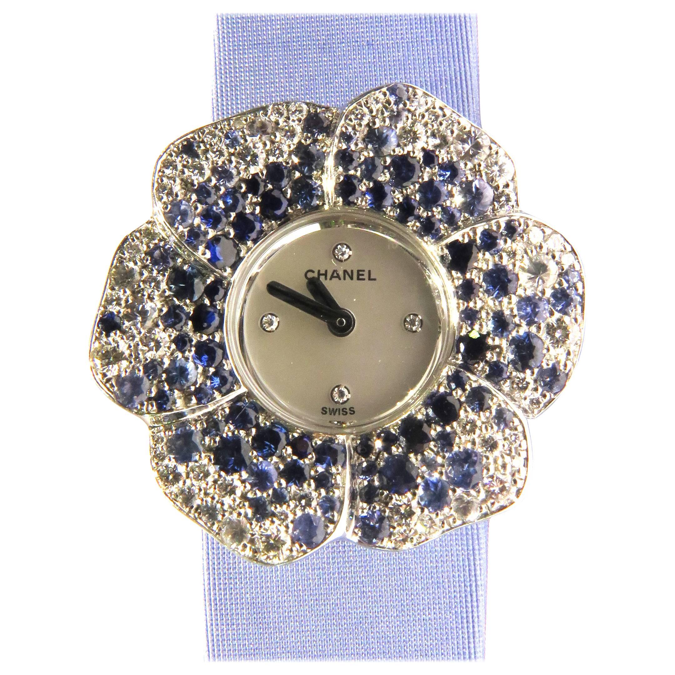Chanel Camellia Diamond Sapphire Flower Watch 