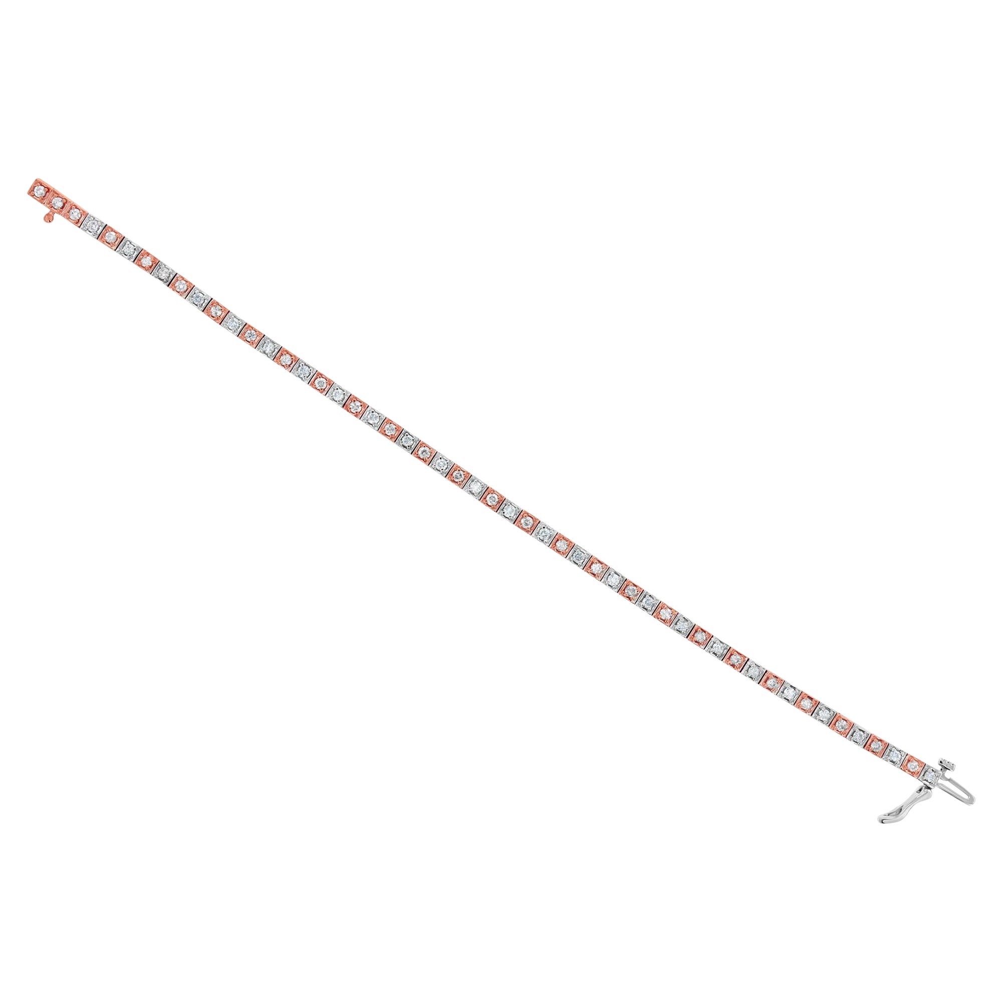 18k Two-Toned Rose & White Gold Diamond Tennis Bracelet