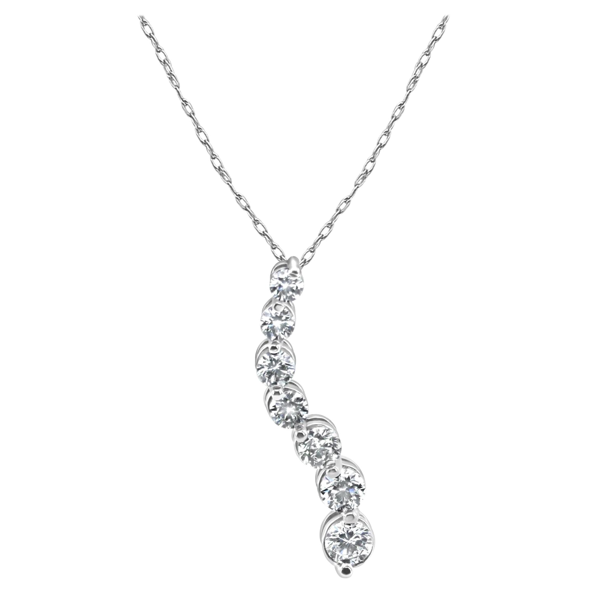 Gradient Diamond Journey Necklace 1.53cttw 14k White Gold For Sale