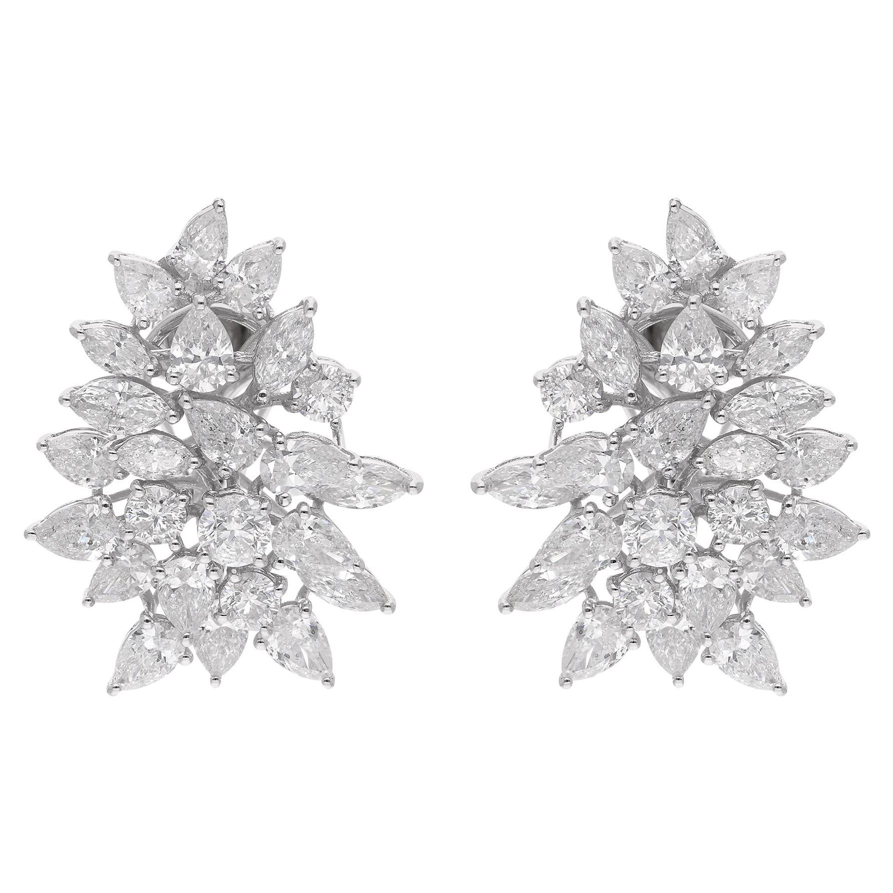 Natural 9.58 Carat Marquise & Pear Shape Diamond Earrings 18 Karat White Gold