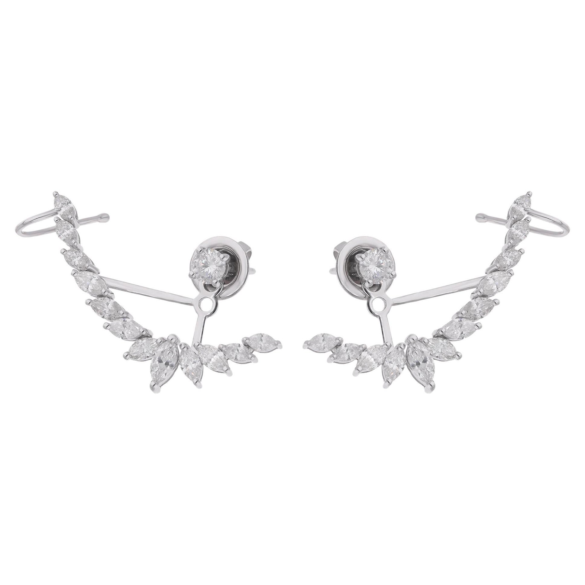 Natural 2.26 Carat Marquise & Round Diamond Jacket Earrings 18 Karat White Gold For Sale