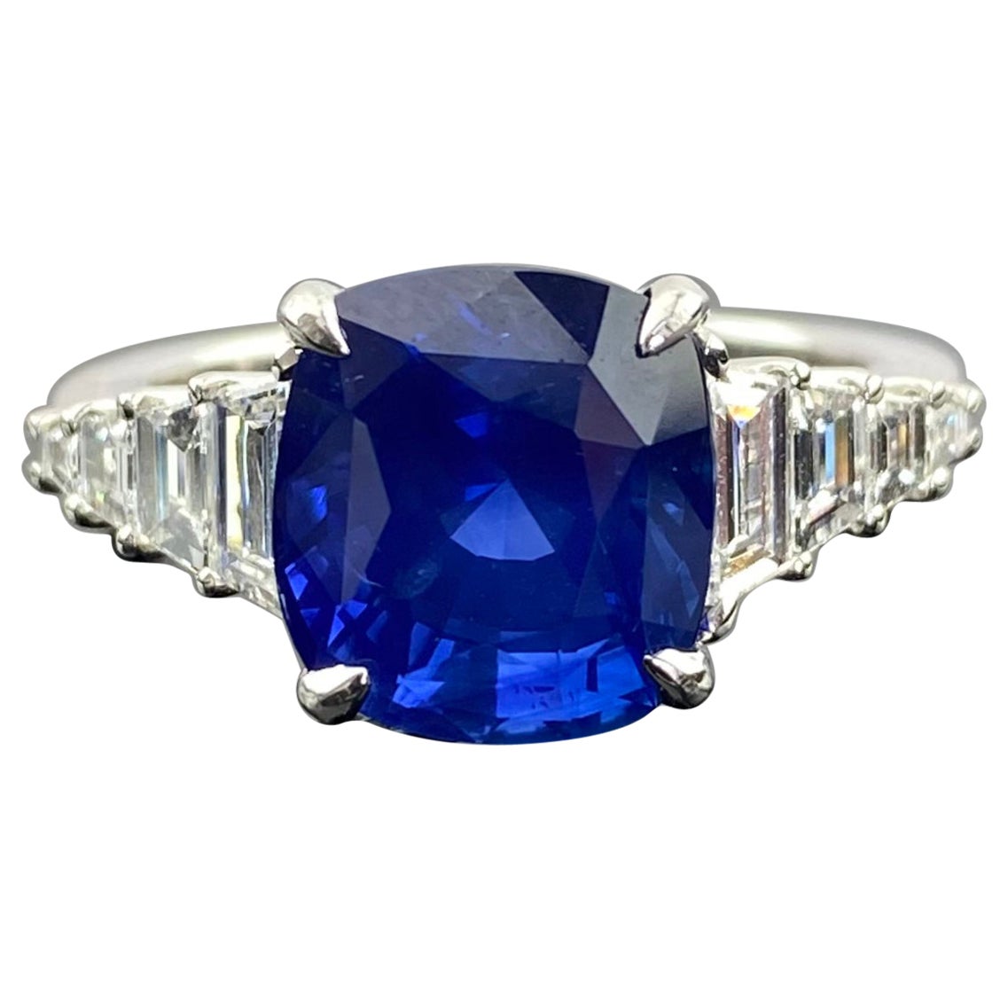 Certified 6.05 Carat Cushion Sapphire and Diamond Ring For Sale