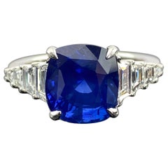 Certified 6.05 Carat Cushion Sapphire and Diamond Ring