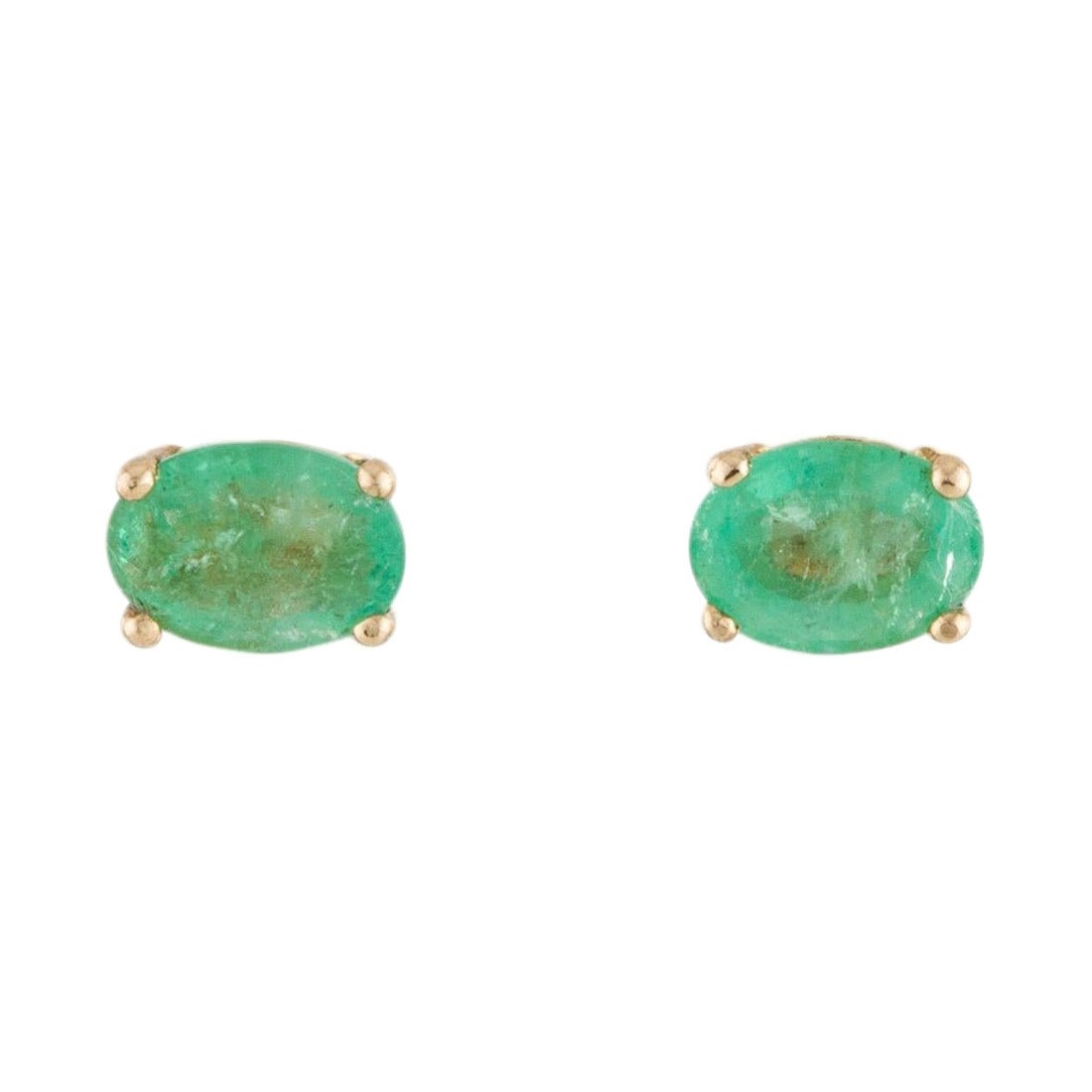 Elegant 14K Emerald Stud Earrings - Classic Gemstone Jewelry For Sale