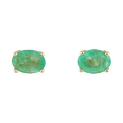 Elegant 14K Emerald Stud Earrings - Classic Gemstone Jewelry