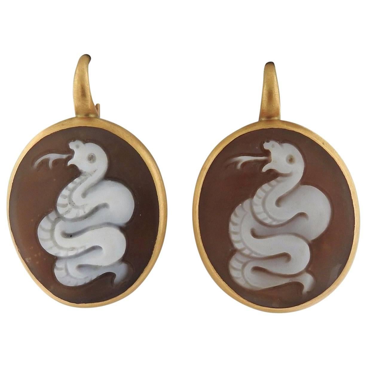 Pomellato Eva Gold Snake Cameo Earrings
