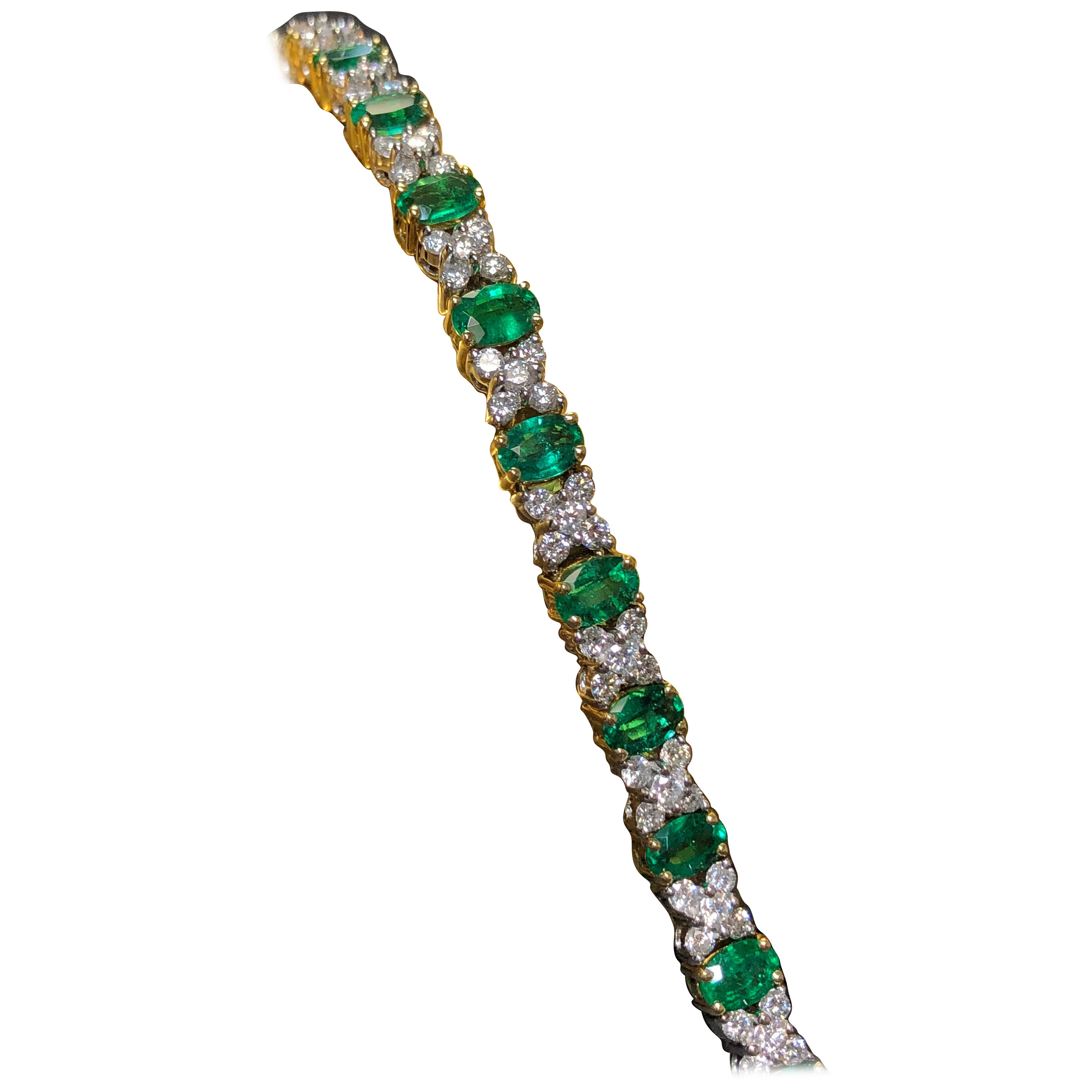 Estate 18K Colombian Emerald Diamond Cocktail Bracelet 7”