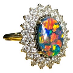 Nachlass Platin Harlekin Schwarzer Opal Diamant Cocktail-Ring Gr. 6,5 GIA
