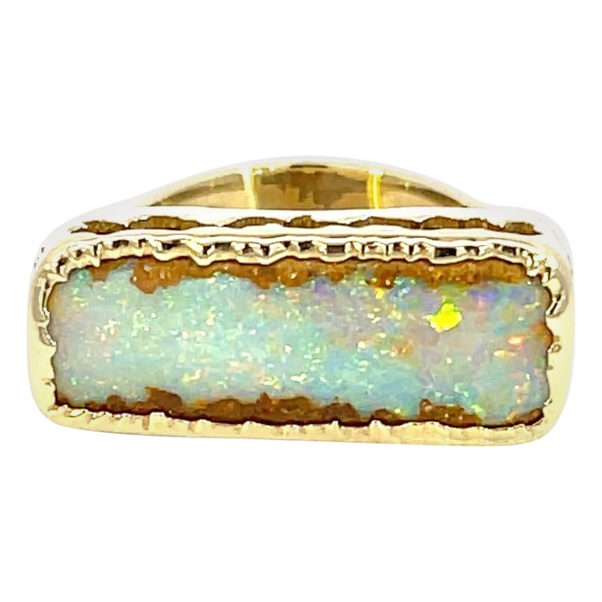 18k Yellow Gold Pipe Boulder Opal Ring