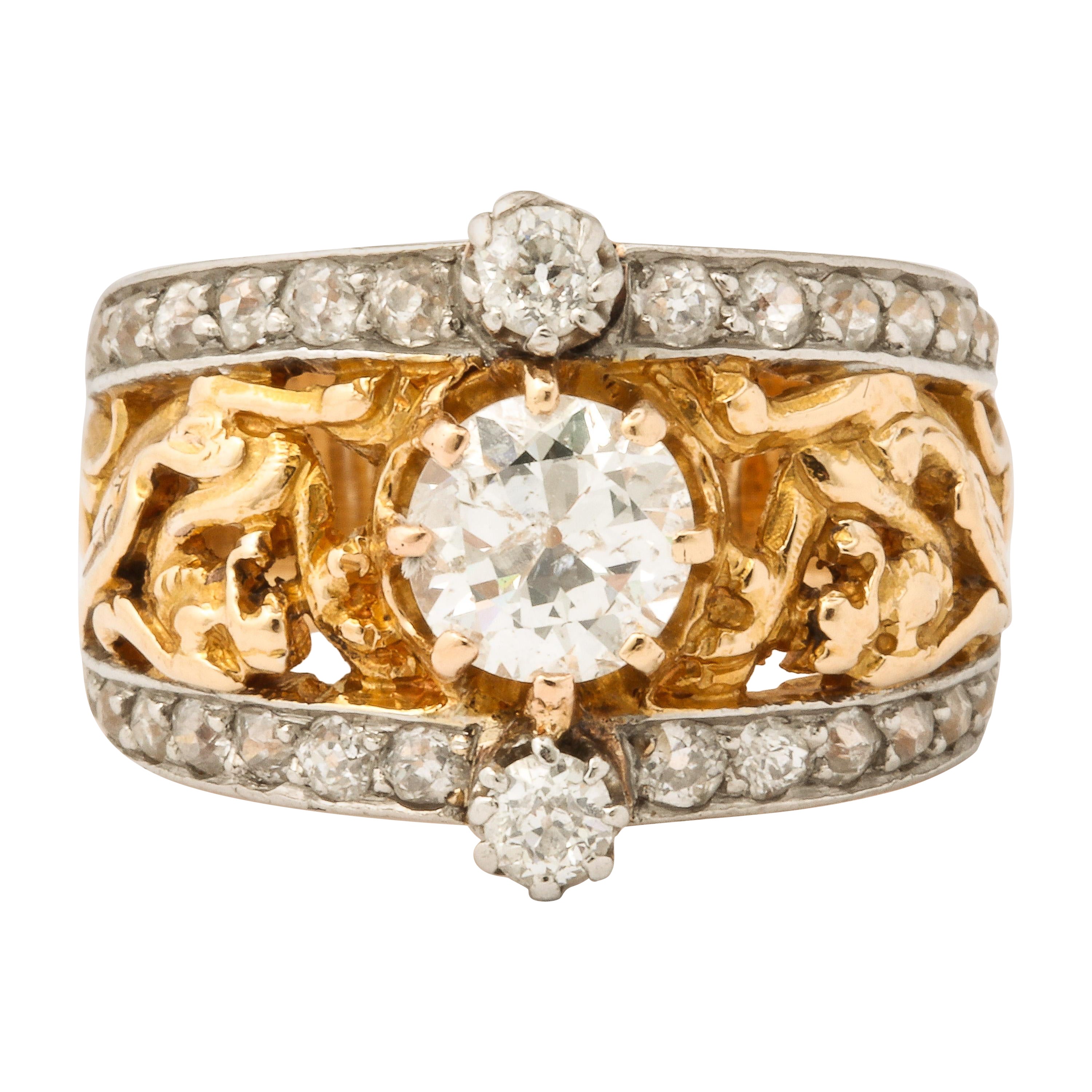 Antique French Art Nouveau Diamond Ring 