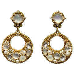 Vintage Judith Ripka 18k Yellow Gold Diamond, Moonstone & Gemstone Dangle Earrings