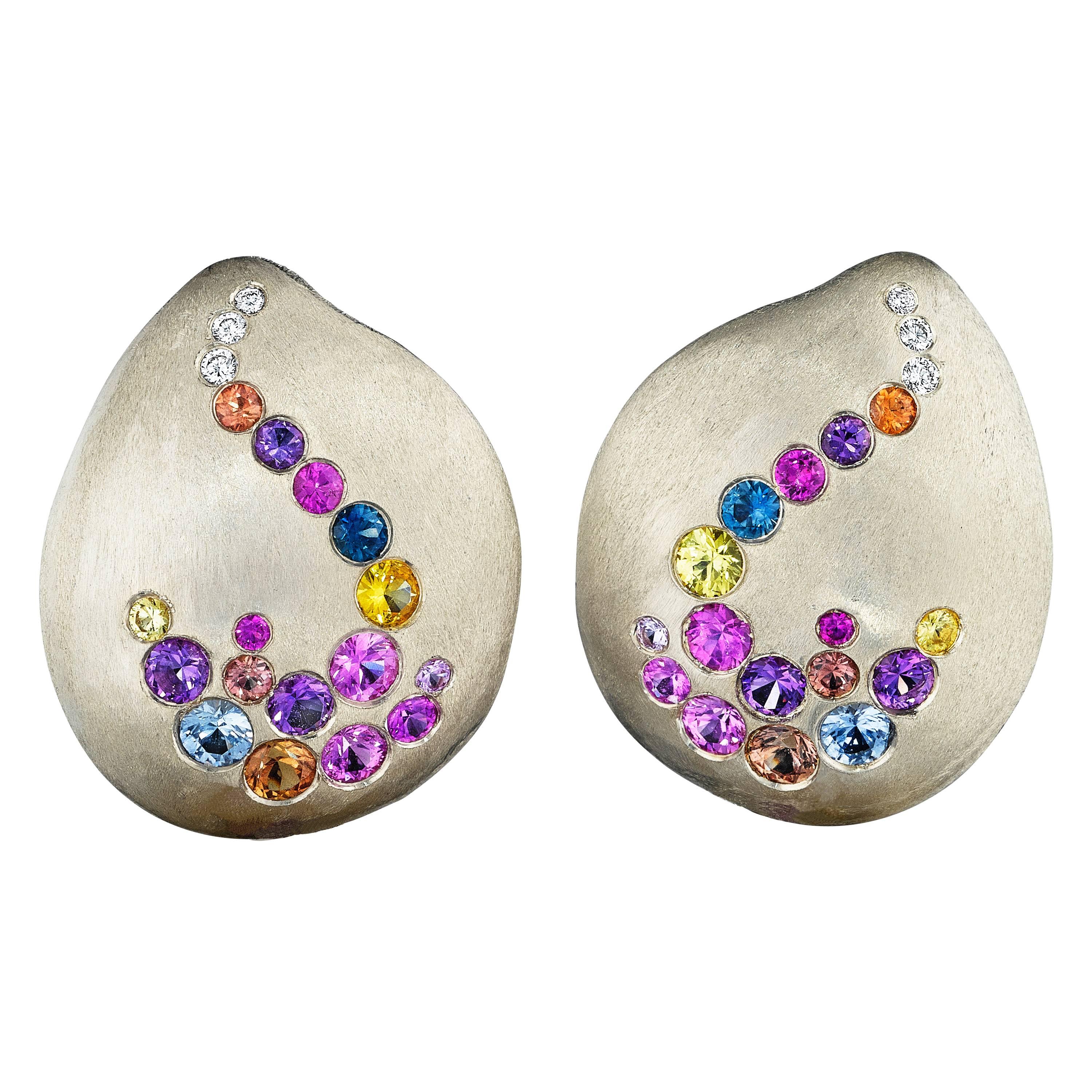 Naomi Sarna Petal Diamond Sapphire Gold Earrings