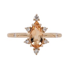Imperial Topaz Ring w Diamond Accents in 14k Solid Yellow Gold Pear 9.2x4.6mm