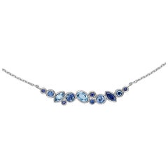 18k White Gold Sapphire & Aquamarine Multi-Cut Cascade Necklace
