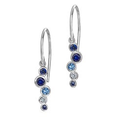 18k White Gold Blue Sapphire & Aquamarine Fine Cascade Earrings