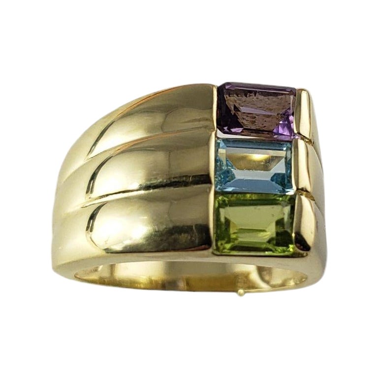 Vintage 14 Karat Yellow Gold Topaz, Peridot and Amethyst Ring Size 6.25 #14652 For Sale