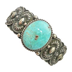Used Navajo Sterling Silver 925 1" x 2.5 " Dry Creek Turquoise Cuff Bracelet D.Cadman