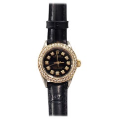 Rolex ladies 26mm Oyster perpetual 6724 Black Diamond On Leather 