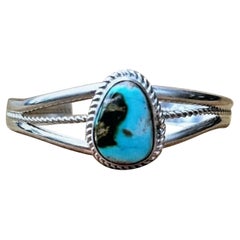 Used Sterling Silver .925 Handmade Navajo Kingman Turquoise Cuff Bracelet