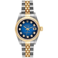 Rolex Datejust Blue Vignette Diamond Dial Steel Yellow Gold Ladies Watch 69173