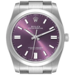 Rolex Oyster Perpetual 36 Red Grape Dial Steel Mens Watch 116000 Box Card