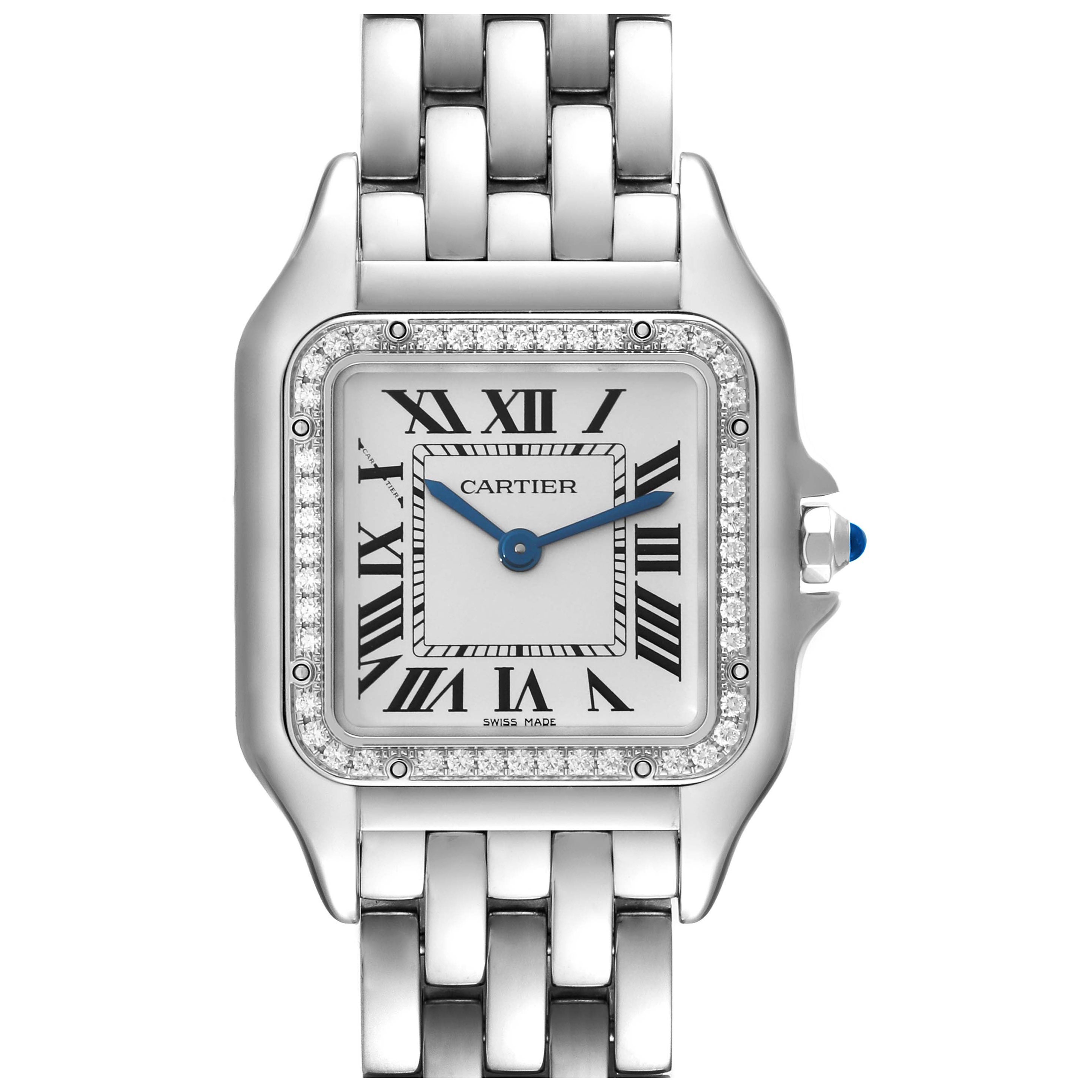 Cartier Panthere Medium Steel Diamond Bezel Ladies Watch W4PN0008 Box Card