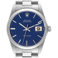 Rolex OysterDate Precision Blue Dial Steel Vintage Mens Watch 6694
