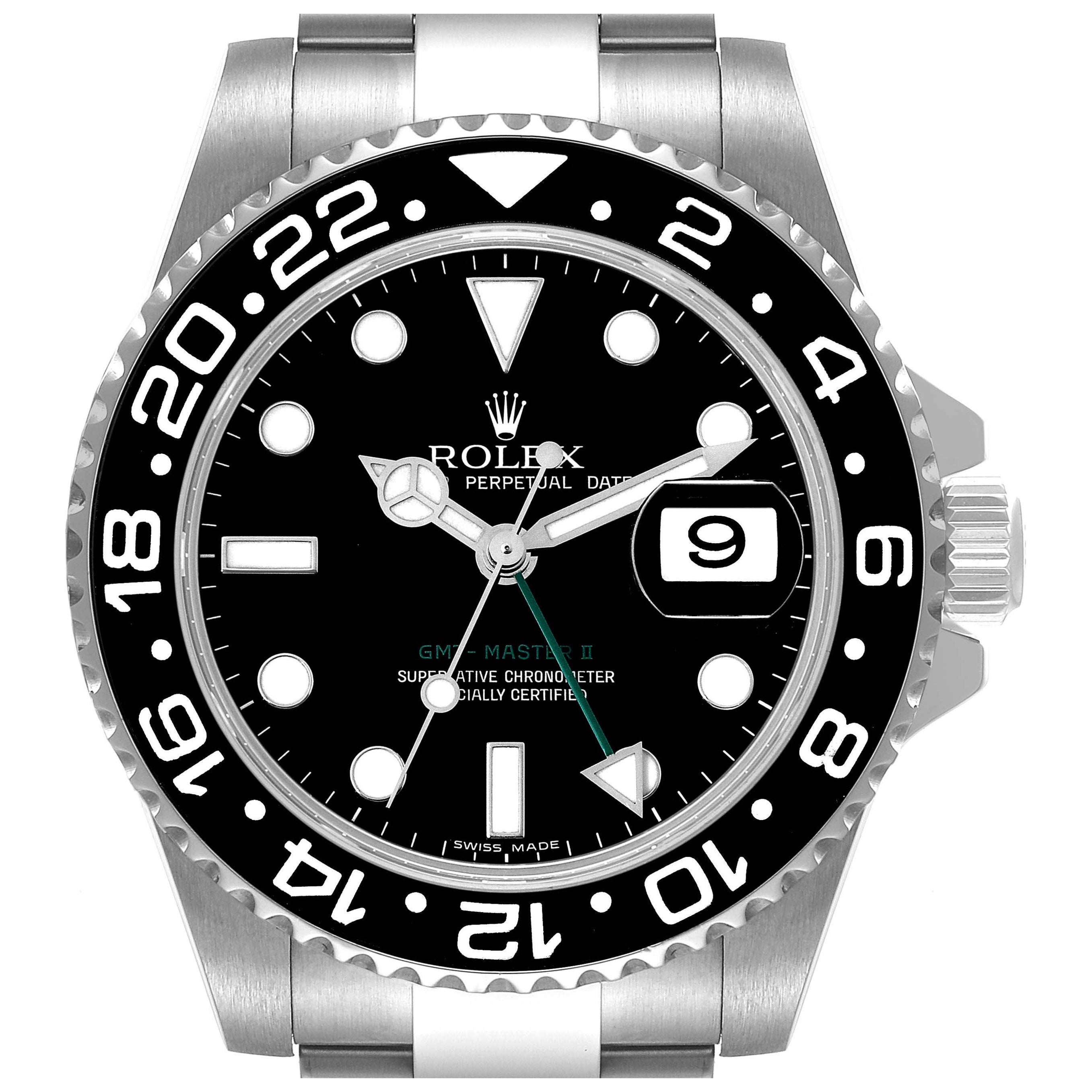 Rolex GMT Master II Black Dial Ceramic Bezel Steel Mens Watch 116710