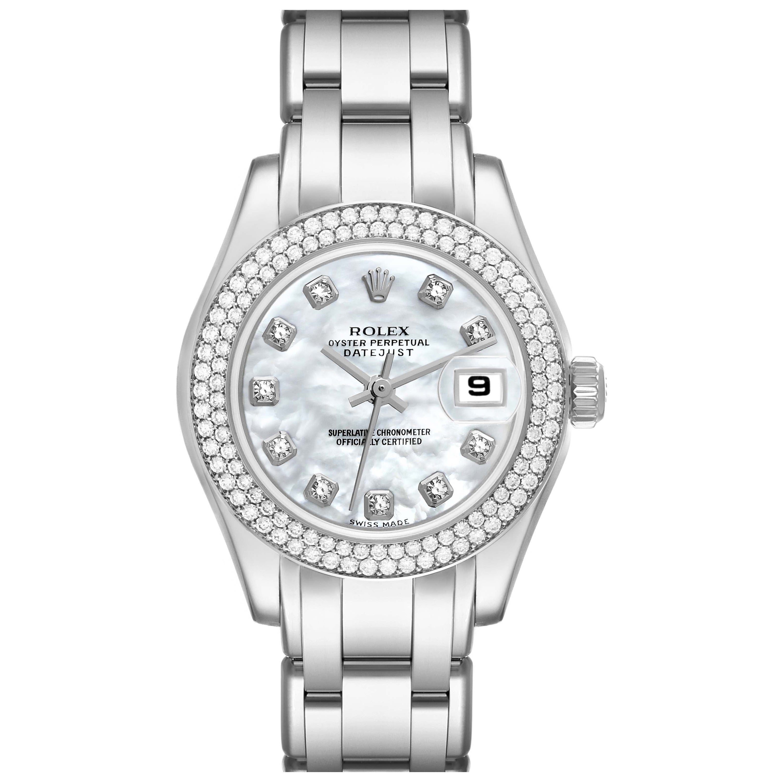 Rolex Pearlmaster White Gold MOP Diamond Ladies Watch 80339 Box Papers