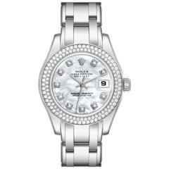 Used Rolex Pearlmaster White Gold MOP Diamond Ladies Watch 80339 Box Papers