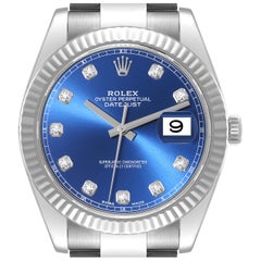 Rolex Datejust 41 Steel White Gold Diamond Dial Mens Watch 126334 Box Card