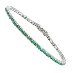 2.1 Carat Dainty Green Emerald Gemstone Sleek Tennis Bracelet in 18k White Gold
