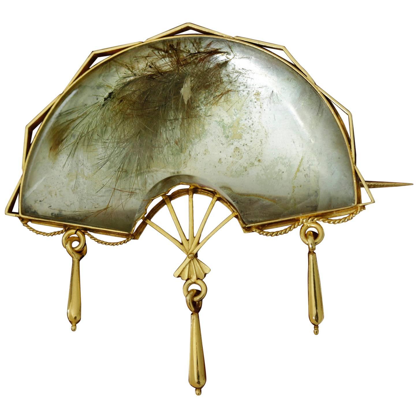 Victorian Rutilated Quartz Fan Brooch For Sale