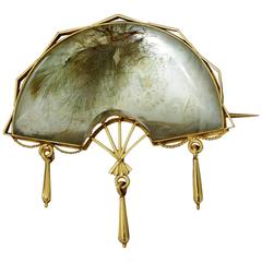 Antique Victorian Rutilated Quartz Fan Brooch