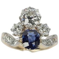 19th Century French Duchess Sapphire Diamond Gold Ring