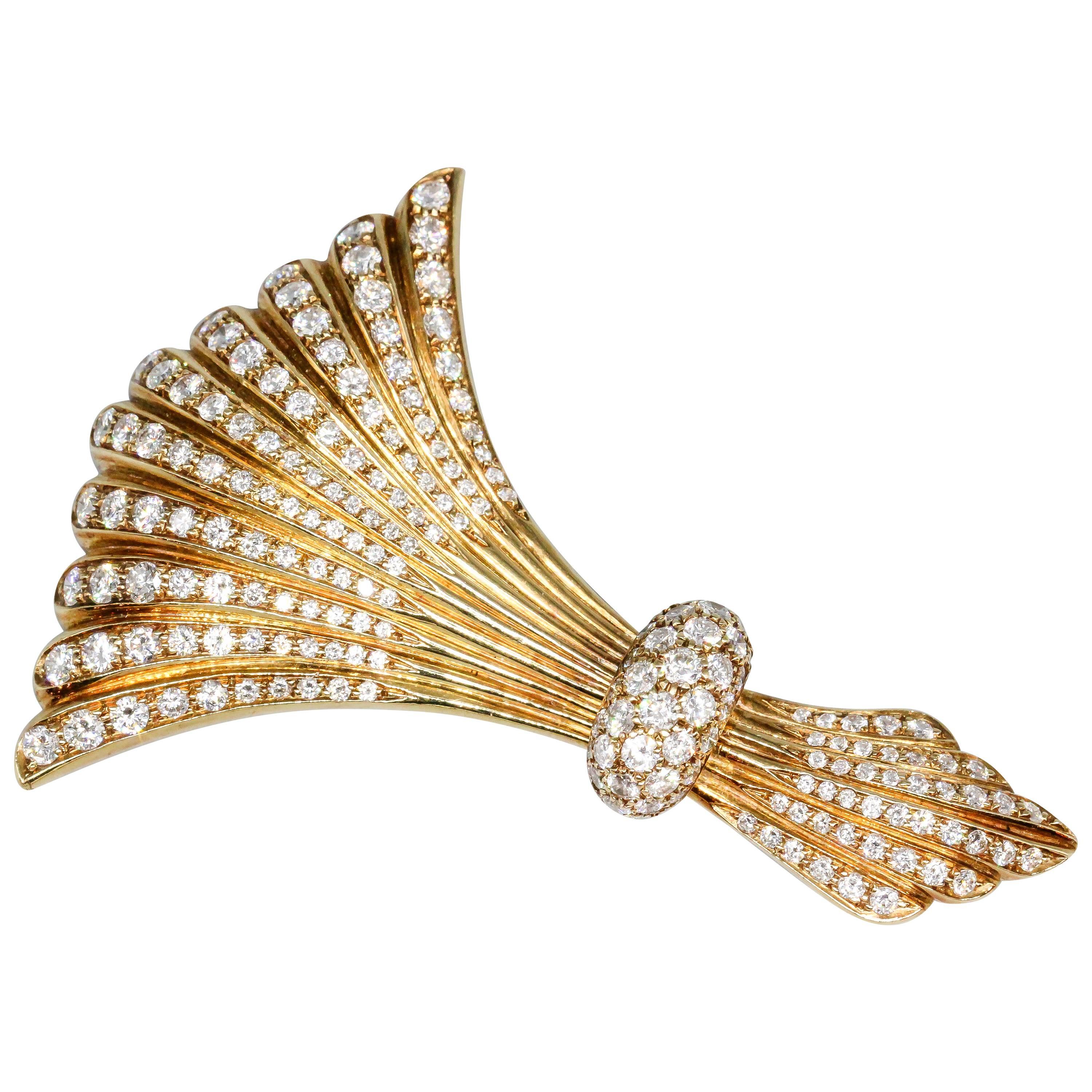 Mid-Century Diamond and Gold Brooch For Sale