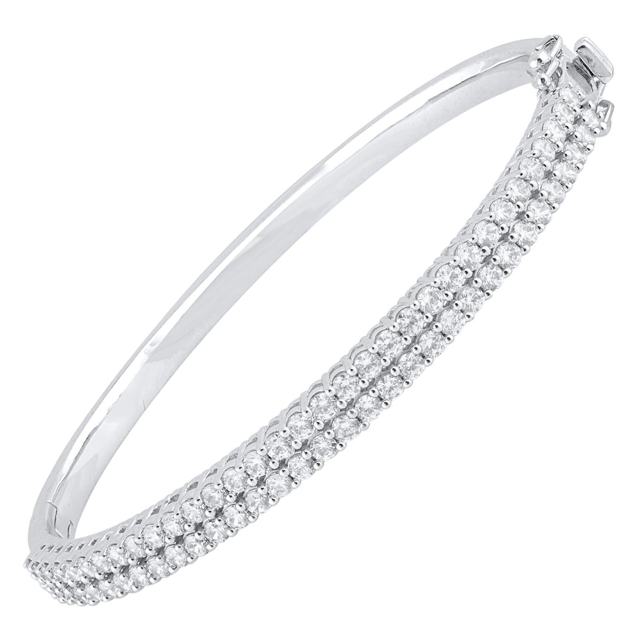 TJD 3.00 Carat Brilliant Cut Natural Diamond Bangle Bracelet 14 KT White Gold For Sale