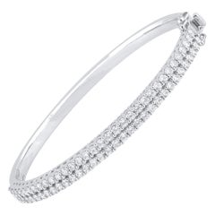 TJD 3.00 Carat Brilliant Cut Natural Diamond Bangle Bracelet 14 KT White Gold