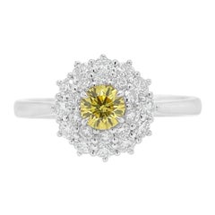 Rare Fancy Vivid Yellow diamond decorated with Rose cut white diamonds