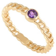 Dainty Round Amethyst Everyday Chain Ring Handcraftted in 14k Solid Yellow Gold (Bague de chaîne en améthyste ronde pour tous les jours)