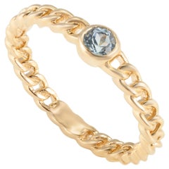 Everyday Blue Topaz Solitaire Curb Chain Ring in 14k Solid Yellow Gold For Her